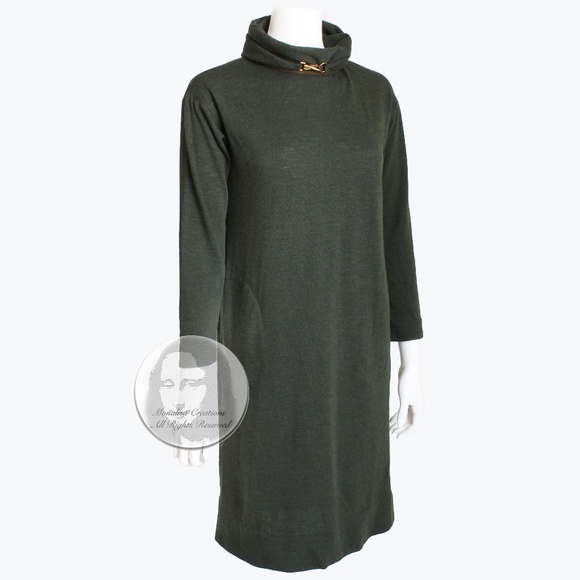 Bonnie Cashin for Sills Wool Knit Dress with Dog Leash Clasp Loden 60s Mod Sz 12 - Picture 1 of 12